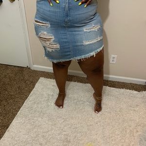 Blue jean distressed skirt